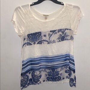 Blue and White Patterned Women's Top